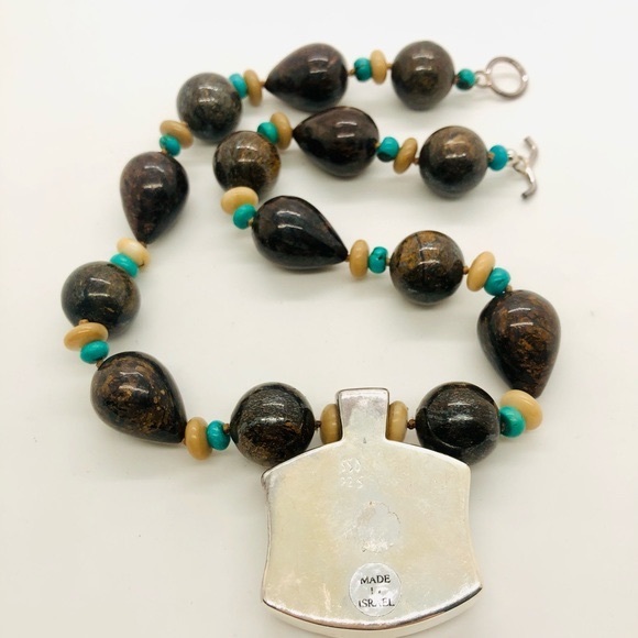Vintage Simon Sebbag Designer Silver Turquoise Stone Necklace RARE - Picture 11 of 17